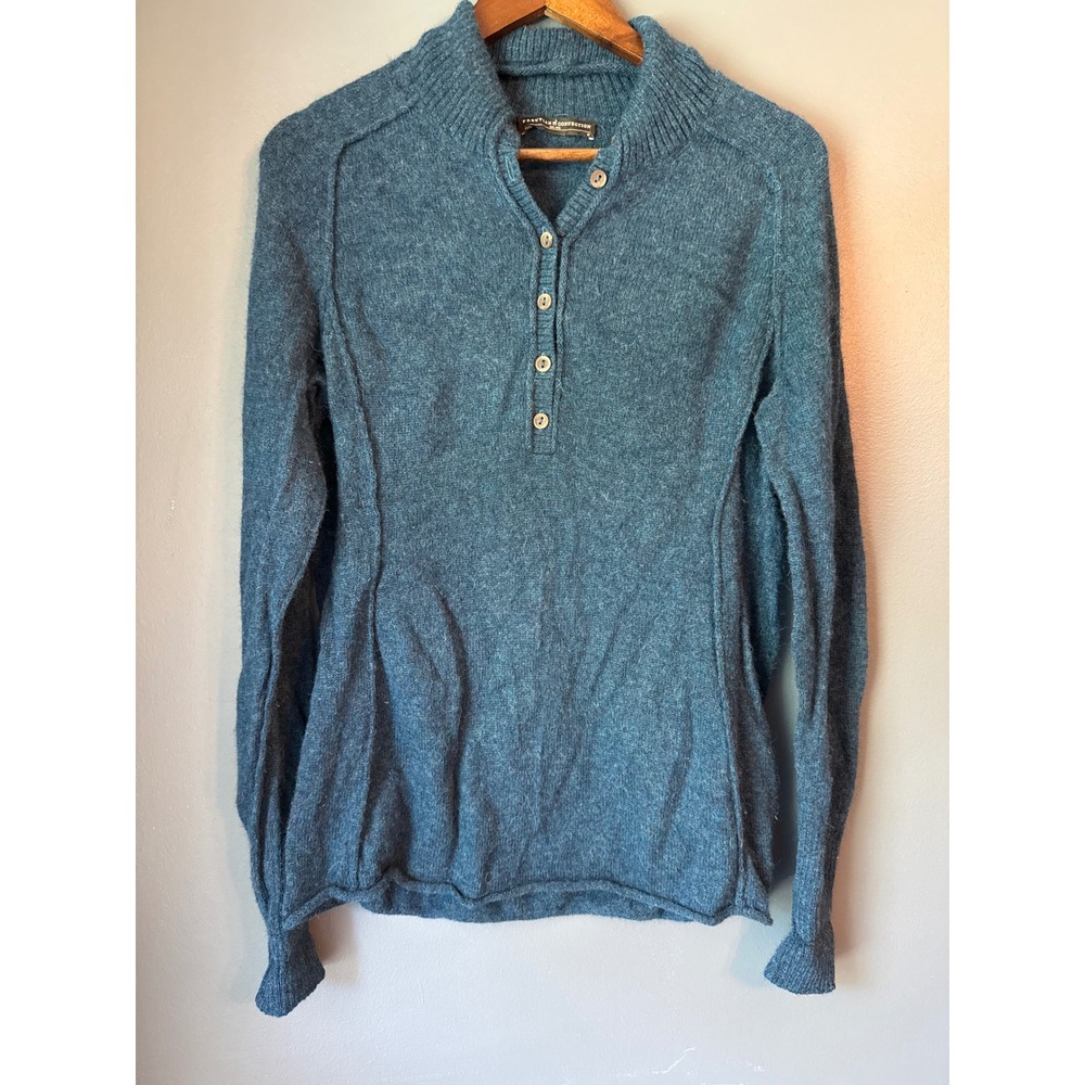 Peruvian Connection Teal Blue 100% Royal Alpaca Henley Sweater Womens Medium